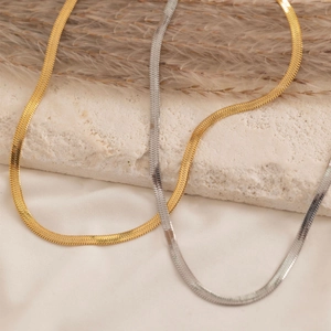 Minimalist 18K gold and silver plated stainless steel snake chain necklaces set