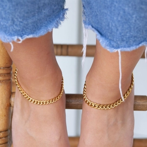 18K gold plated stainless steel Cuban link anklet set for women with 3mm to 8mm chain width