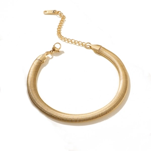 Platte 18K vergulde roestvrijstalen visgraat kettingarmband met karabijnsluiting