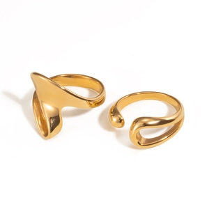 Minimalist 18K gold plated stainless steel rings with irregular wavy and sleek designs