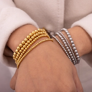 Poliertes 18K Gold und Silber beschichtetes Edelstahl Perlenarmband Set für Damen