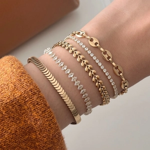 18K Verguld Roestvrij Stalen Armband Voor Vrouwen Luxe Zirkonia Koffieboon Hart Tarwe Slangenketting Sieraden Verstelbaar