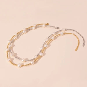 Collana di perle naturali d'acqua dolce placcata oro 18k con catenella regolabile