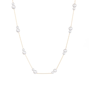 Elegante 18k vergoldete Edelstahlkette mit abwechselnd weißen Perlenakzenten verziert