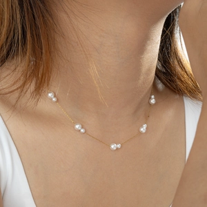 Minimalistische Künstliche Perlenhalskette Und Armband Aus Edelstahl Für Damen 18K Vergoldet Doppelperlen Choker Halskette Schmuck