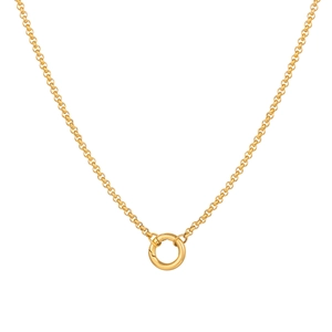 18K gold plated stainless steel rolo chain necklace with a round spring clasp closure