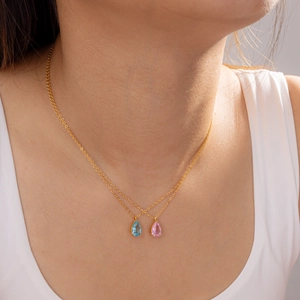 Collana con pietra portafortuna a goccia in acciaio inossidabile placcato oro 18k