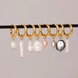 Vintage Stainless Steel Hoop Earrings For Women With Artificial Baroque Pearl Gold Plated Jewelry Elegant Artificial Pearl Drop Earring Gift