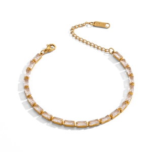 Elegant 18K gold-plated tennis bracelet with rectangular clear cubic zirconia stones