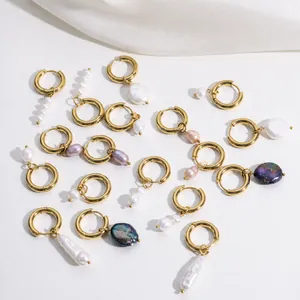 Detailed collection of 18K gold plated pearl hoop earrings with baroque and round pearls