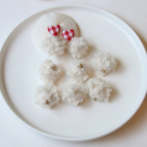 Plush pom-pom earring pendants with red plaid hearts for DIY jewelry making