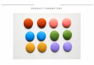 Detailed view of colorful fabric-covered round buttons with fine weave texture for DIY crafts