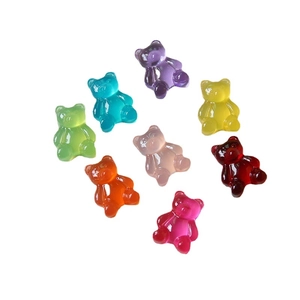 Set of eight colorful translucent resin gummy bears for DIY phone case and jewelry making