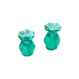 Miniature cyan blue fluted vases with wavy rims for DIY dollhouse creative decoration