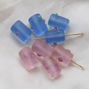 Frosted Lampwork Glass Beads Cylindrical DIY Handmade Jewelry Accessories For Earring Necklace Pink Blue Flower Dot Design