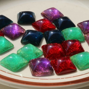 Translucent square resin cabochons with gold foil flakes for DIY jewelry making