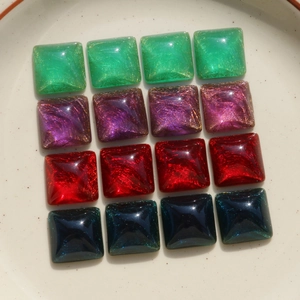 Translucent square resin cabochons with gold wire inlay for DIY jewelry making