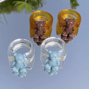 Anillo de Oso de Resina de Estilo Coreano Lindo Accesorio de Colgante de Bolsa DIY Transparente Ámbar Azul Marrón Joyería de Moda