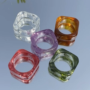 Vintage Korean Style Square Resin Ring Ink Wash Pattern Translucent Chunky Ring For Women DIY Jewelry Making Finger Accessories