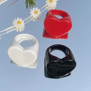 Fashion Resin Heart Ring Solid Color Polished Finger Ring For Women Sweet DIY Jewelry Accessory Material