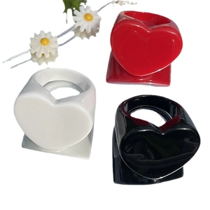 Three-piece solid heart chunky resin rings set in red, white and black colors