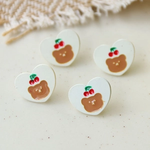 Süße Cartoon Bär Herz Ohrstecker Legierung Emaille Kirsche Schmuck Mit 925 Sterling Silber Ohrstecker Stift Für Damen Mädchen