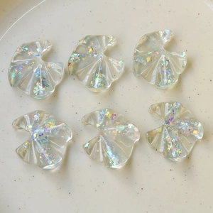 Set of six shimmering iridescent resin flower petal charms for DIY jewelry making