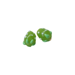 Green glass sea slug beads with white polka dots for DIY handmade jewelry crafting