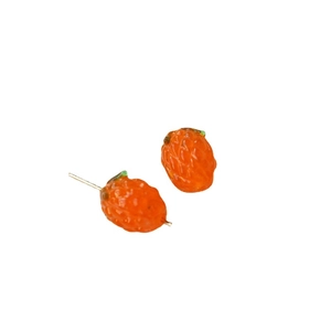 Handgemaakte realistische oranje ananas oorbellen van hars met groene details en gouden pins