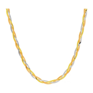 Driekleurige gevlochten platte slangenketting in goud, zilver en roségoud metaal design
