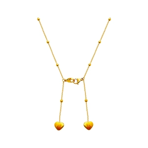 Golden heart pendant necklace with beaded chain and polished mirror finish for women