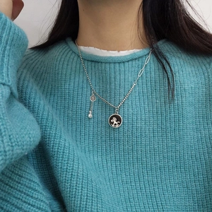 Collier asymétrique en acier inoxydable avec charms cheval à bascule et sac d'argent