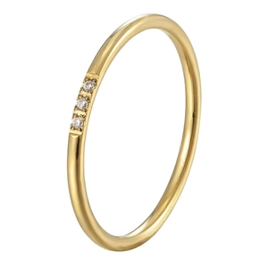 Minimalist gold thin ring featuring three round sparkling cubic zirconia stones