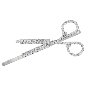 Creative silver scissor hair clip with sparkling rhinestones for stylish hair styling