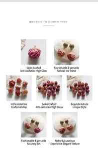 Macro detail of antique style dark pink dried flower jewelry with textured metal frame