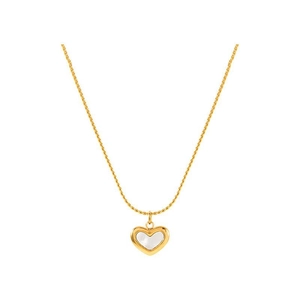 Elegant gold heart pendant necklace with white shell inlay on a minimalist chain