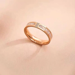 Minimalist Stainless Steel Rose Gold Ring With Mother Of Artificial Pearl And Zirconia Vintage Geometric Finger Ring For Women Jewelry