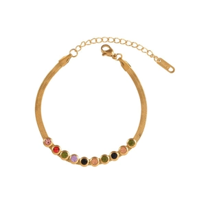 Vergoldetes Edelstahl-Schlangenarmband für Damen mit bunten Kristallen besetzt