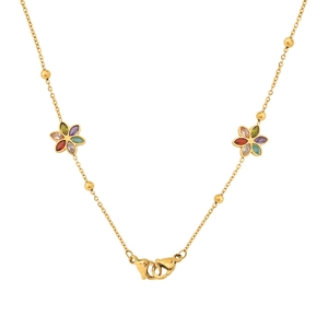 3-in-1 gold titanium necklace with colorful crystal flowers and dual lobster clasps