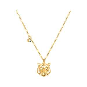 Golden tiger head zodiac pendant necklace with sparkling zircon stone on a slim chain