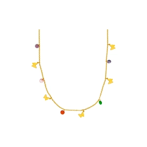 Golden butterfly necklace with colorful gemstone pendants for women on white background
