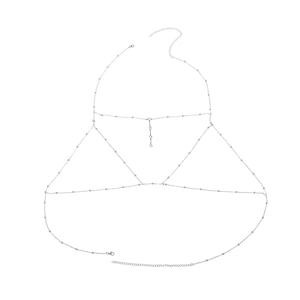 Catena per il corpo in argento minimalista con design geometrico a strati e piccole perle