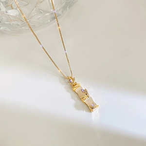 Minimalistische Edelstahl Bambusknoten Anhänger Halskette Für Damen Gold Silber Schmetterling Blatt Strass Modeschmuck