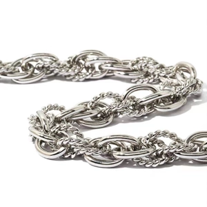 Silver chunky woven chain necklace with intertwined smooth and twisted oval links