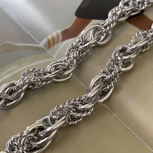 Silver chunky woven chain necklace with polished oval and rope-style links
