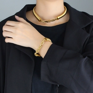 Collar Y Pulsera De Acero Inoxidable Dorado Cadena De Hueso De Serpiente Tubogas Eslabones Geométricos Joyas Hip Hop Mujer