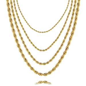 Gold-plated stainless steel rope chain necklaces in four different widths for men