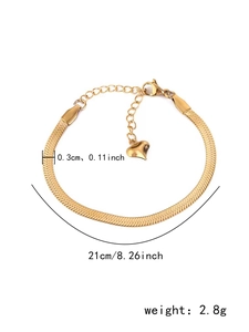 Bracelet chaîne serpent plate en acier titane doré avec pendentif cœur ajustable