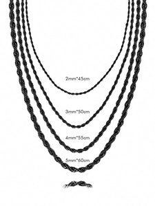 Detail of black stainless steel rope chains in 2mm to 5mm widths and various lengths