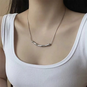 Minimalist irregular titanium steel pendant necklace on a silver snake chain for women